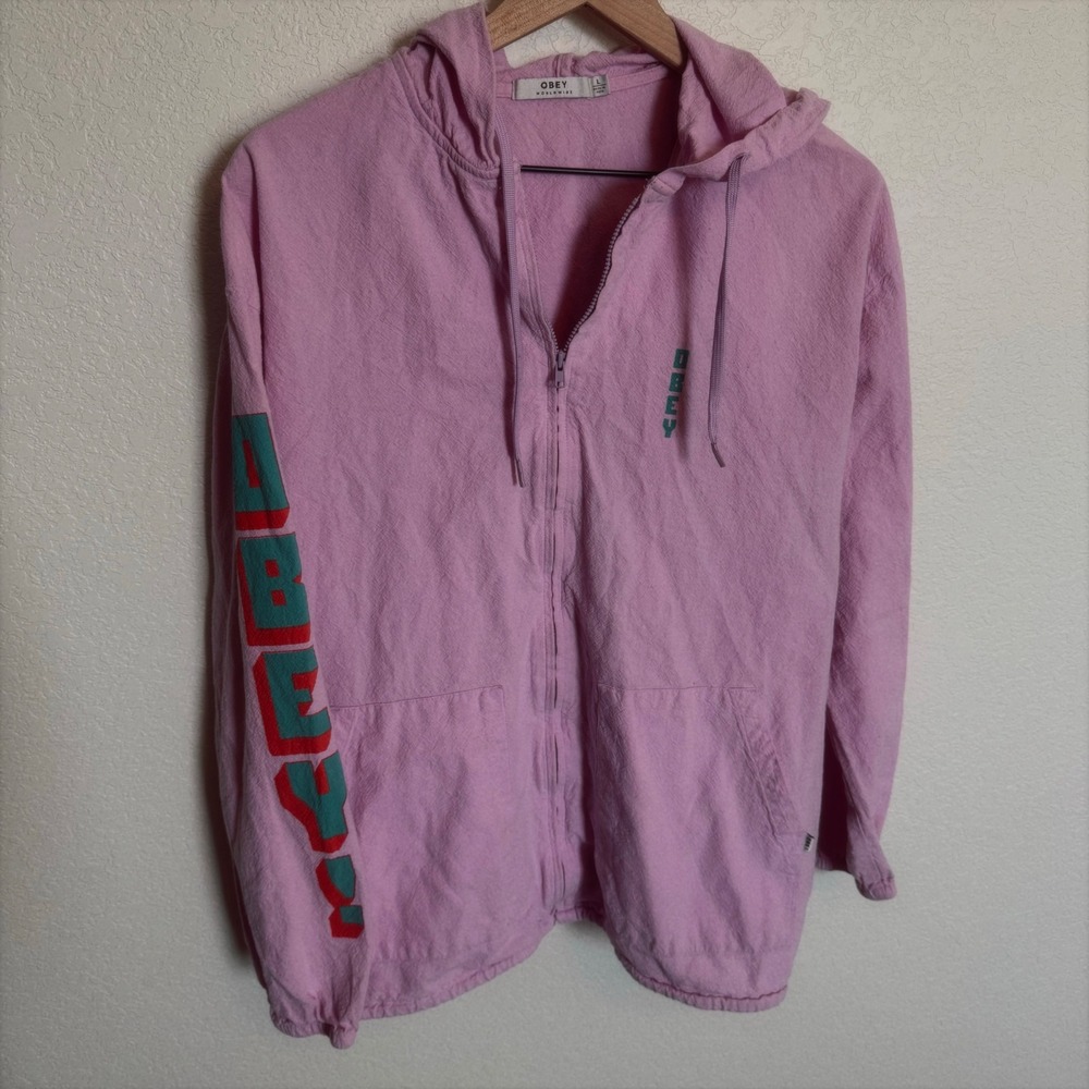 Streetwear Skater Obey Windbreaker Jacket Large Pink